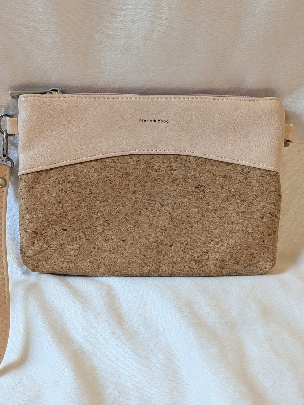 Pixie Mood Nicole Vegan Leather Blush and Cork Wristlet Clutch